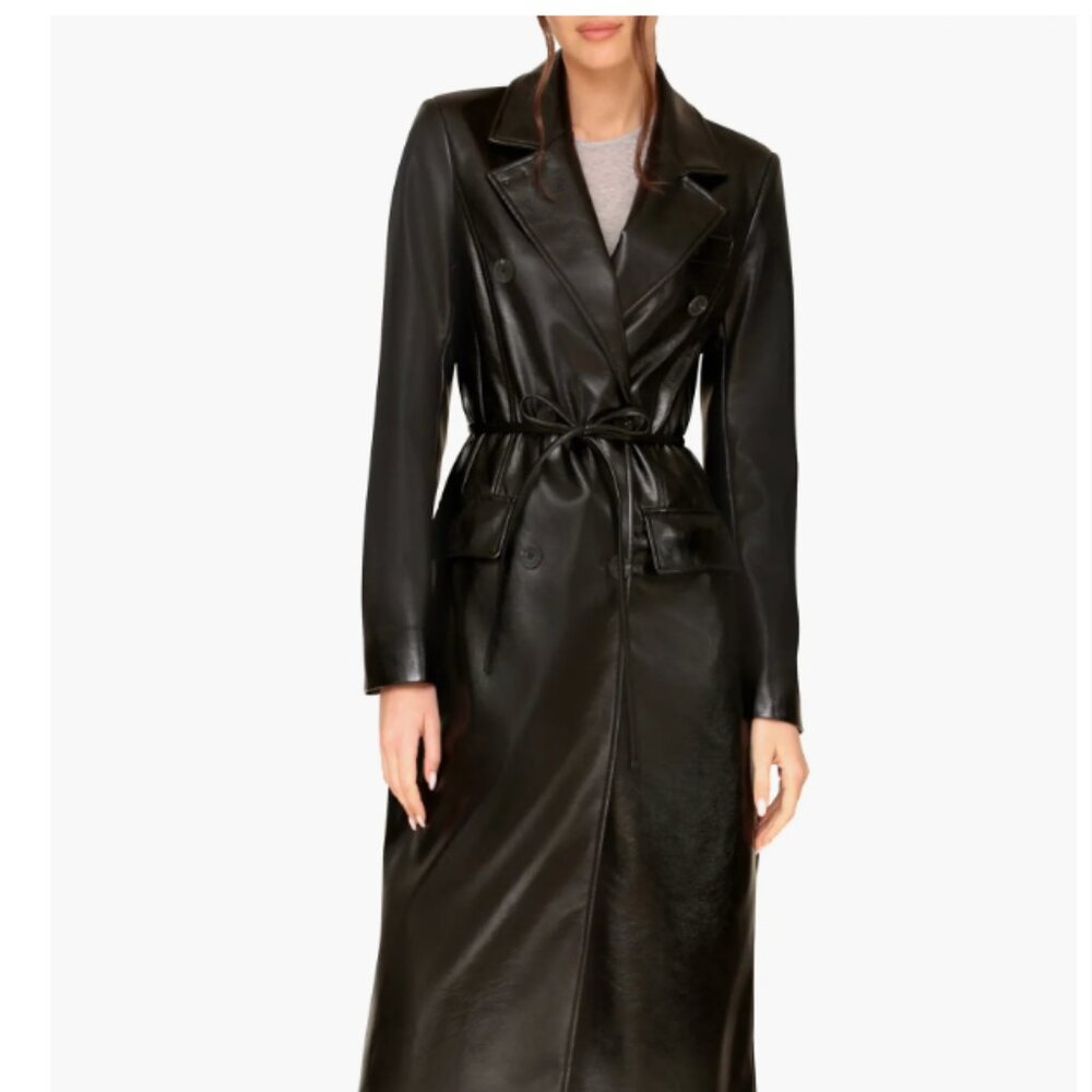 Avec Les Filles Faux Leather Belted Trench Coat